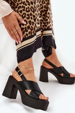Sandały Damskie Na Słupku I Platformie Z Eko Skóry Czarne Annavin