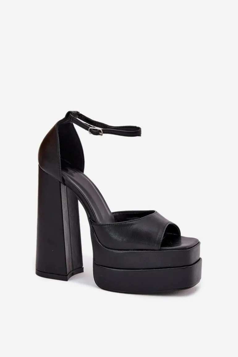 Sandały Damskie Na Słupku I Platformie Czarne Beloria