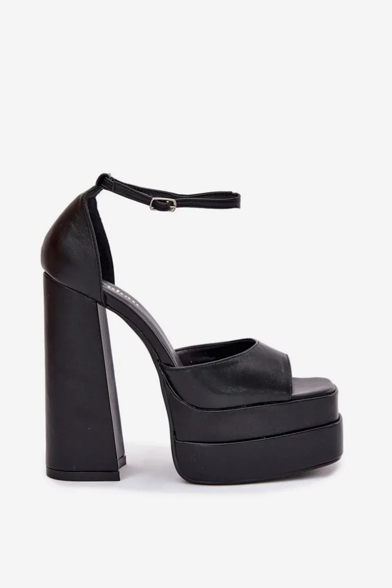 Sandały Damskie Na Słupku I Platformie Czarne Beloria