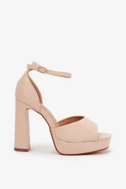 Sandały Damskie Na Słupku I Platformie Eko Skórzane Beżowe Lomman