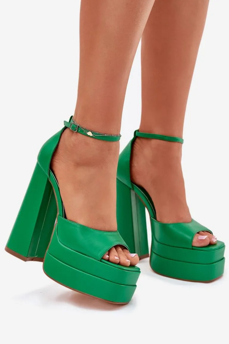 Sandały Damskie Na Słupku I Platformie Zielone Beloria