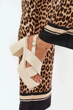 Sandały Damskie Na Słupku I Platformie Z Eko Skóry Jasnobeżowe Annavin