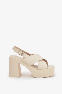 Sandały Damskie Na Słupku I Platformie Z Eko Skóry Jasnobeżowe Annavin