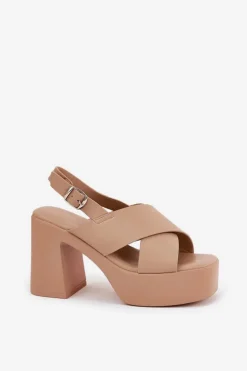 Sandały Damskie Na Słupku I Platformie Z Eko Skóry Khaki Annavin