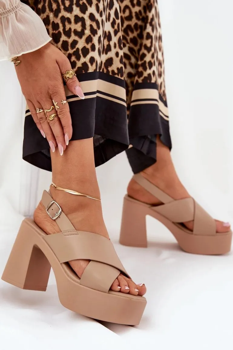 Sandały Damskie Na Słupku I Platformie Z Eko Skóry Khaki Annavin