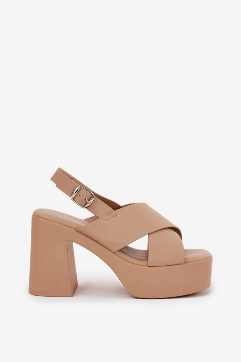 Sandały Damskie Na Słupku I Platformie Z Eko Skóry Khaki Annavin