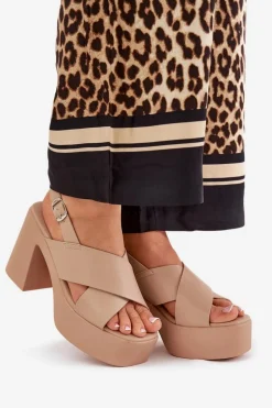 Sandały Damskie Na Słupku I Platformie Z Eko Skóry Khaki Annavin