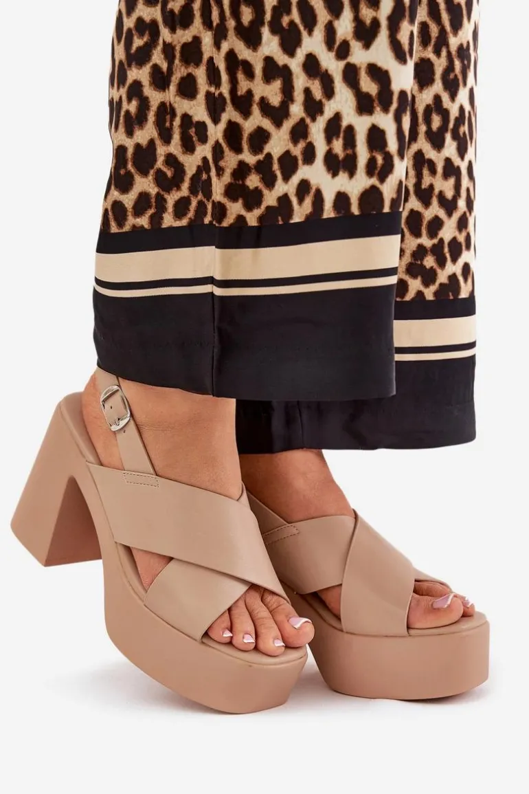 Sandały Damskie Na Słupku I Platformie Z Eko Skóry Khaki Annavin