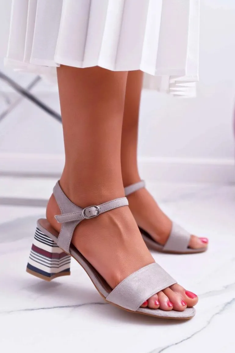 Sandały Damskie Na Słupku Kolorowy Obcas Szare Niente