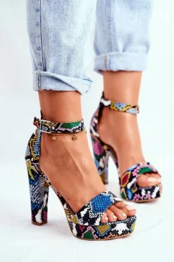 Sandały Damskie Na Słupku Kolorowe Wężowe Figaro