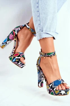Sandały Damskie Na Słupku Kolorowe Wężowe Figaro