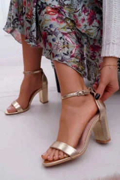 Sandały Damskie Na Słupku Klasyczne Złote Fiji