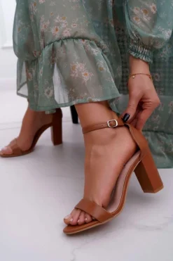 Sandały Damskie Na Słupku Klasyczne Camel Fiji