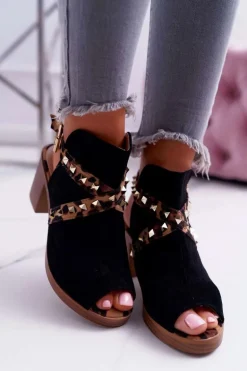 Sandały Damskie Na Słupku Lu Boo Z Cholewką Czarne 318-30 Fiode