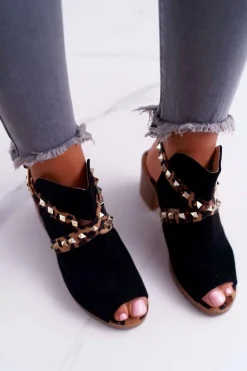 Sandały Damskie Na Słupku Lu Boo Z Cholewką Czarne 318-30 Fiode