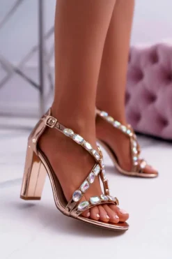 Sandały Damskie Na Słupku Lu Boo Różowe Złoto 8258-1 Vernee