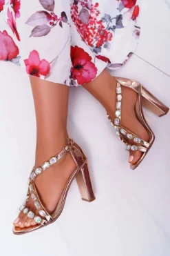 Sandały Damskie Na Słupku Lu Boo Różowe Złoto 8258-1 Vernee