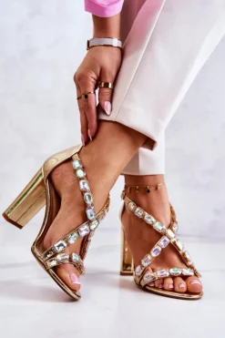 Sandały Damskie Na Słupku Lu Boo Złote 8258-1 Vernee