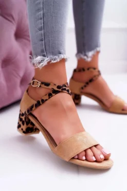 Sandały Damskie Na Słupku Lu Boo Panterka Camel Fall In Love