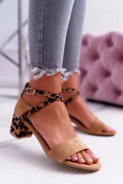 Sandały Damskie Na Słupku Lu Boo Panterka Camel Fall In Love