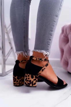 Sandały Damskie Na Słupku Lu Boo Panterka Czarne Fall In Love