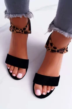 Sandały Damskie Na Słupku Lu Boo Panterka Czarne Fall In Love