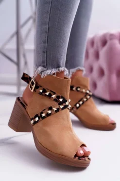 Sandały Damskie Na Słupku Lu Boo Z Cholewką Camel 318-30 Fiode