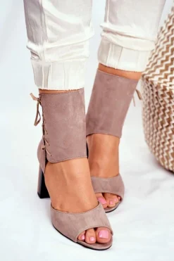 Sandały Damskie Na Słupku Maciejka Beżowe Zamszowe 04122-04