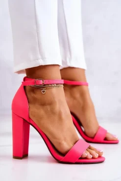 Sandały Damskie Na Słupku Neon Róż Anastasie