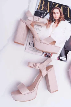 Sandały Damskie Na Słupku Platforma Beżowe LaMondes