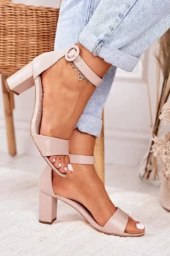Sandały Damskie Na Słupku Pudrowy Róż Lexi