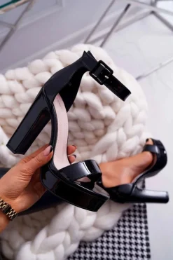 Sandały Damskie Na Słupku Platforma Czarne Huran