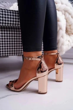 Sandały Damskie Na Słupku Różowe Złoto Huran