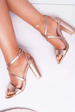 Sandały Damskie Na Słupku Różowe Złoto Klaira