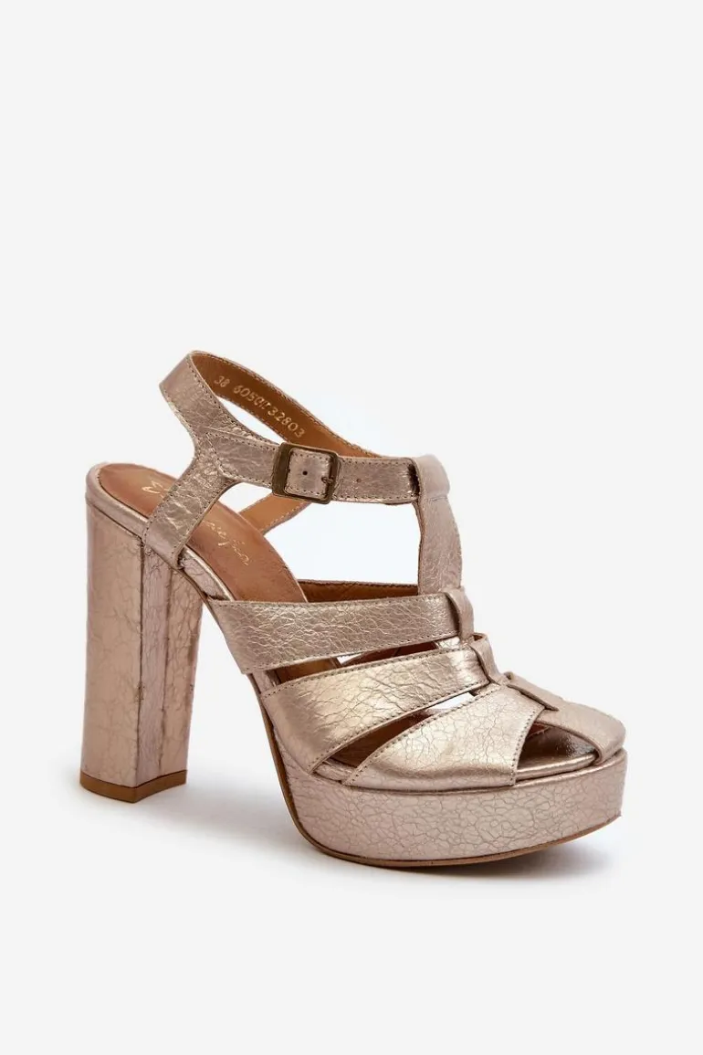 Sandały Damskie Na Słupku Skórzane Maciejka 06050-25 Złote