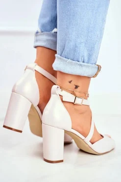 Sandały Damskie Na Słupku Sergio Leone Beżowa Perła SK865