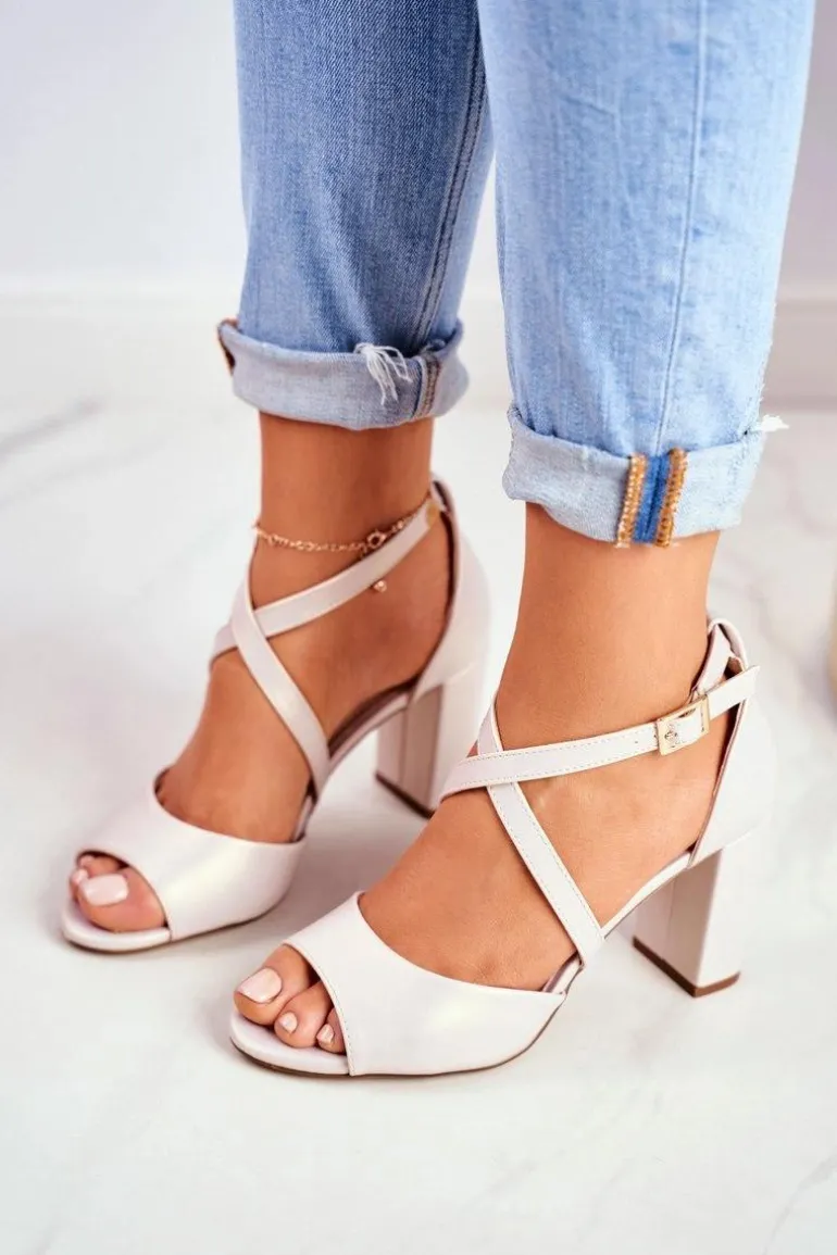 Sandały Damskie Na Słupku Sergio Leone Beżowa Perła SK865