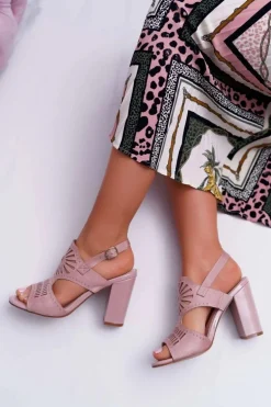 Sandały Damskie Na Słupku Sergio Leone SK852 Zamszowe Różowe Diven