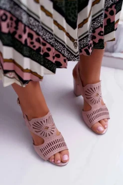 Sandały Damskie Na Słupku Sergio Leone SK852 Zamszowe Różowe Diven