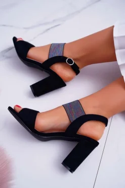 Sandały Damskie Na Słupku Sergio Leone SK857 Czarne Nargos