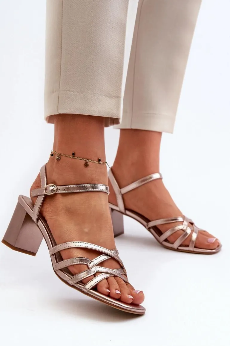 Sandały Damskie Na Słupku Sergio Leone SK065 Złote