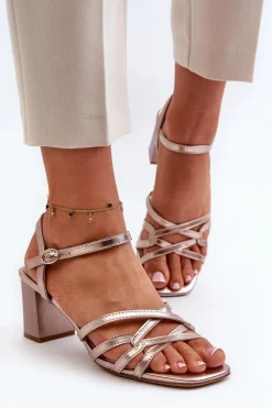 Sandały Damskie Na Słupku Sergio Leone SK065 Złote