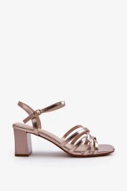 Sandały Damskie Na Słupku Sergio Leone SK065 Złote