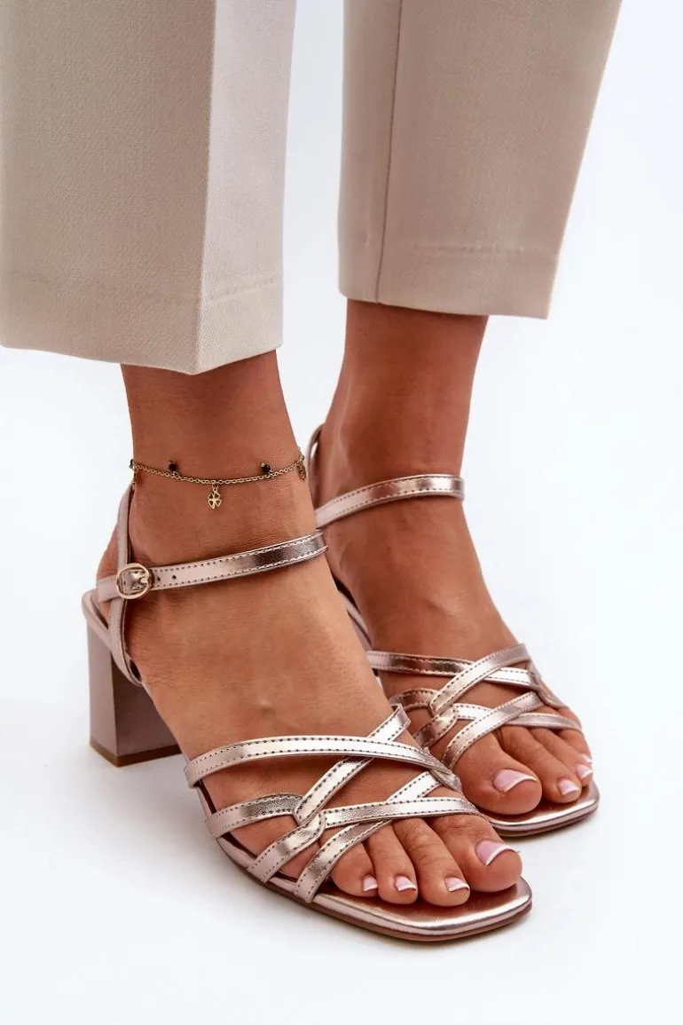 Sandały Damskie Na Słupku Sergio Leone SK065 Złote