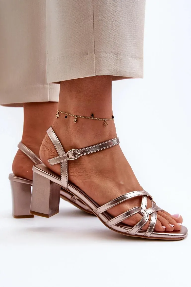 Sandały Damskie Na Słupku Sergio Leone SK065 Złote