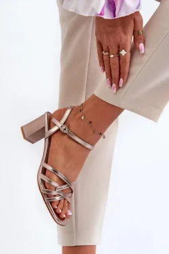 Sandały Damskie Na Słupku Sergio Leone SK065 Złote