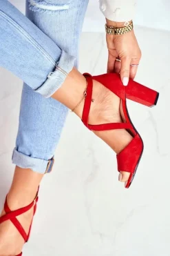 Sandały Damskie Na Słupku Sergio Leone Czerwone SK865