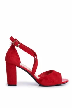 Sandały Damskie Na Słupku Sergio Leone Czerwone SK865