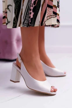 Sandały Damskie Na Słupku Sergio Leone SK765 Beżowa Perła Vime