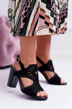 Sandały Damskie Na Słupku Sergio Leone SK852 Zamszowe Czarne Diven